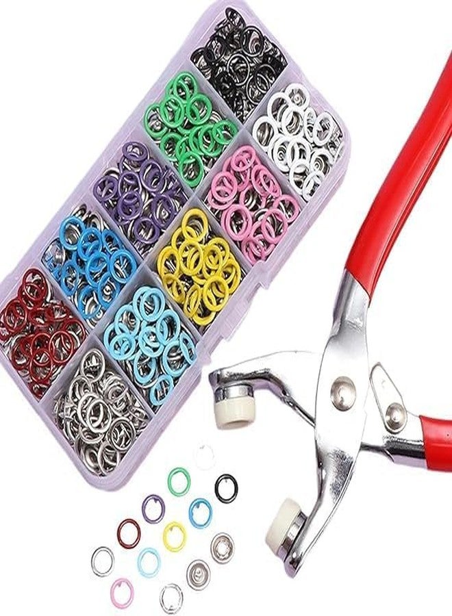 AJKN Snap Button Tool Kit, 100 Sets Metal Fasteners with Plier, 10 Colours, for Baby Bibs and DIY Clothing Projects [ Pack of 1 ] - Image 1